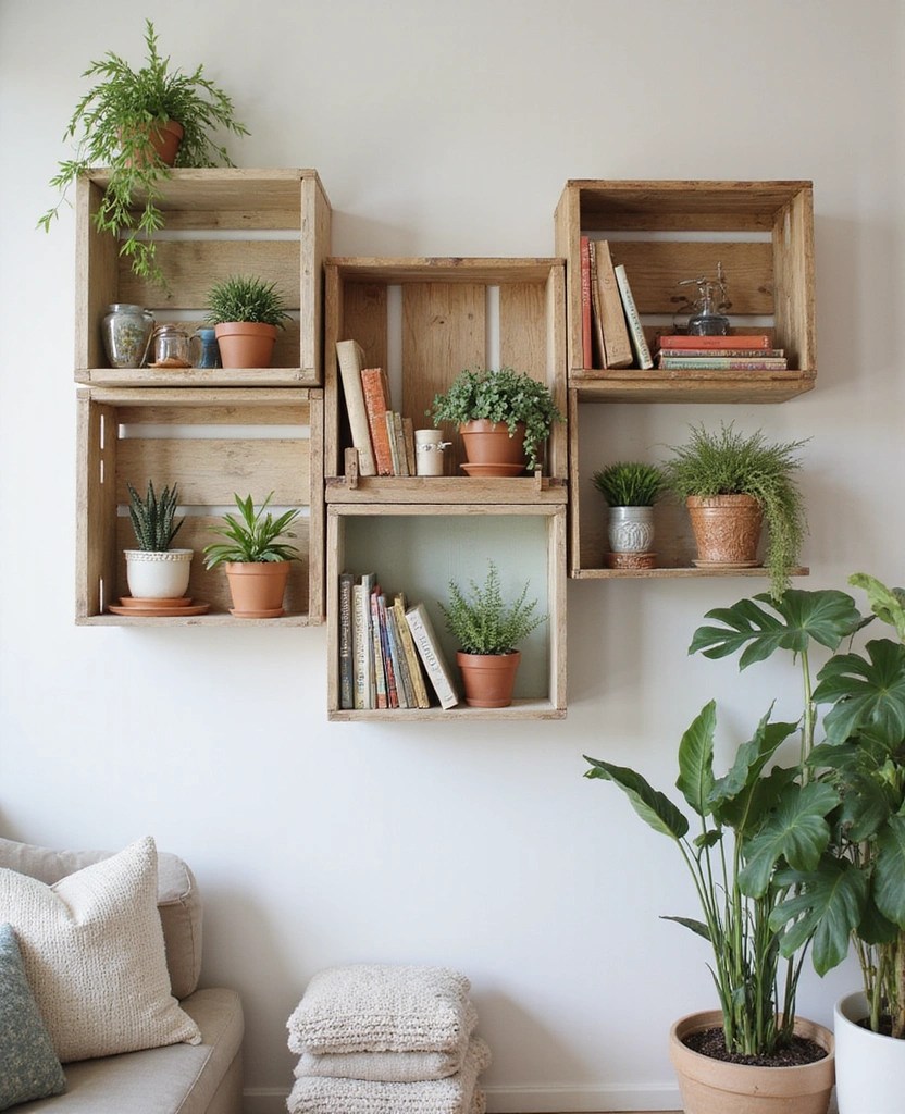 15 Genius DIY Storage Solutions That Will Organize Your Home and Elevate Your Style! - 1. Rustic Wooden Crate Shelves